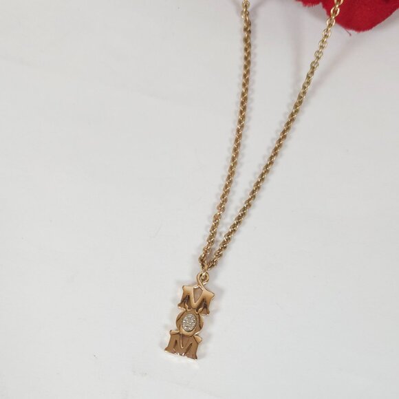 Vintage Avon MOM Crystal Gold Tone Pendant Necklace - Picture 7 of 12